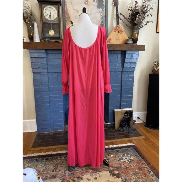 Vintage Miss Elaine Hot Pink Nightgown 3X 4X Mid Length Lace Trim Nightie - Picture 5 of 12